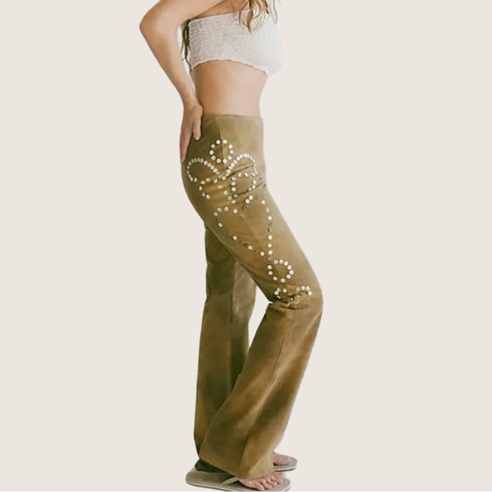 Free People X Nigel Preston $598 Suede Embellished Pants *Flaw* Read Description